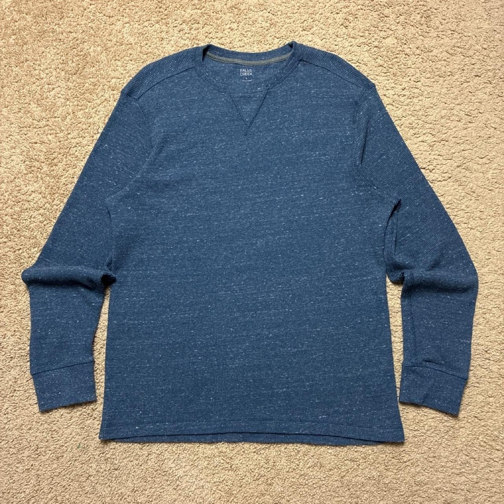 Falls Creek Men's Long Sleeve Waffle Knit Thermal Shirt Blue Size Large
